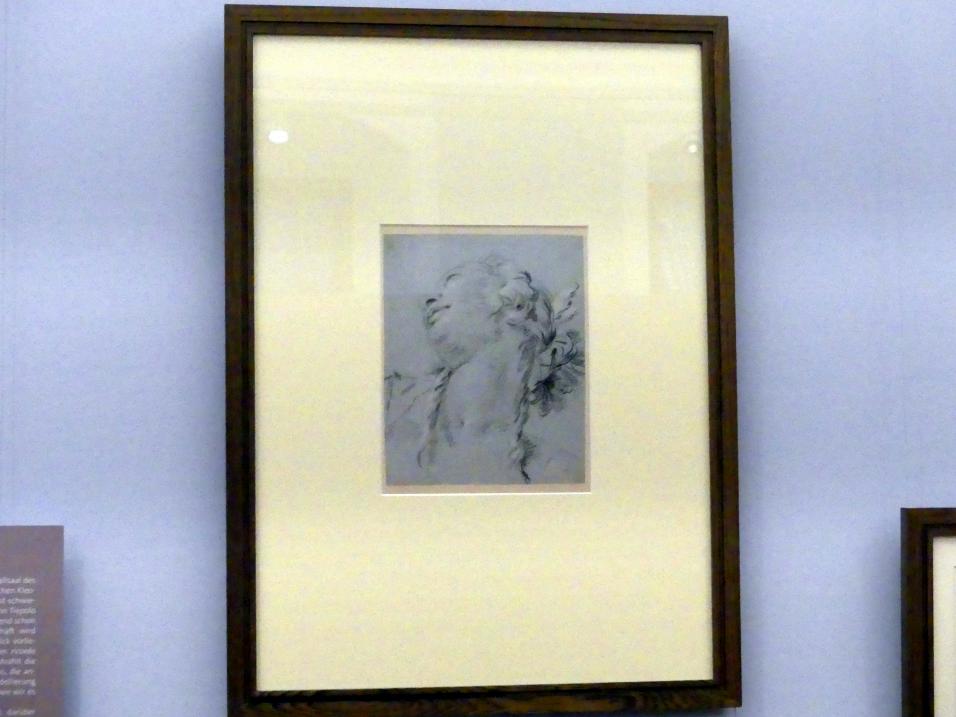 Giovanni Battista Tiepolo (1715–1785), Kopf- und Schulterpartie eines Engels mit erhobenem Arm (Faksimile), Würzburg, Martin von Wagner Museum, Ausstellung "Tiepolo und seine Zeit in Würzburg" vom 31.10.2020-15.07.2021, Saal 1, 1743, Bild 2/3