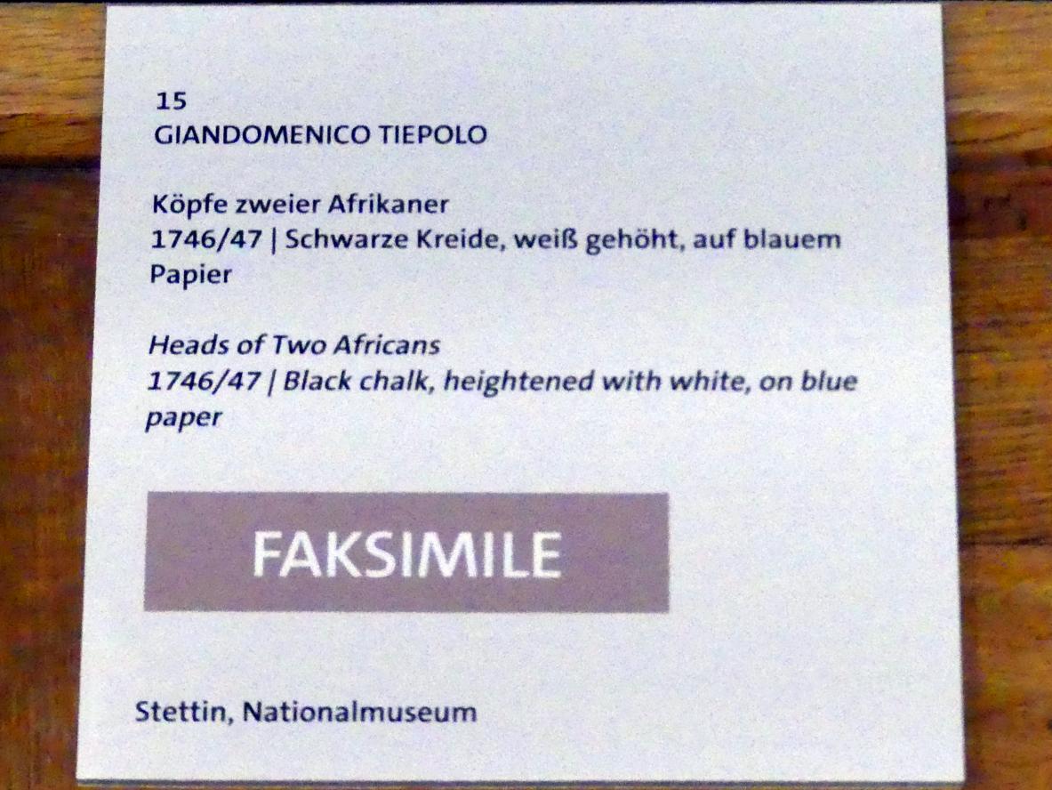 Giovanni Domenico Tiepolo (1743–1785), Köpfe zweier Afrikaner (Faksimile), Würzburg, Martin von Wagner Museum, Ausstellung "Tiepolo und seine Zeit in Würzburg" vom 31.10.2020-15.07.2021, Saal 1, 1746–1747, Bild 3/3