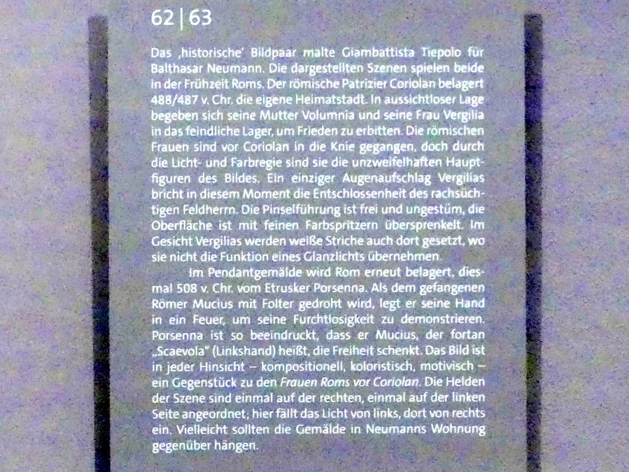 Giovanni Battista Tiepolo (1715–1785), Mucius Scaevola vor Porsenna, Würzburg, Martin von Wagner Museum, Ausstellung "Tiepolo und seine Zeit in Würzburg" vom 31.10.2020-15.07.2021, Saal 1, um 1750–1753, Bild 3/3
