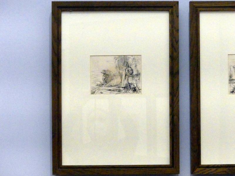 Giovanni Battista Tiepolo (1715–1785), Stehender Philosoph mit Foliant und Gruppe aus Soldat und Frau hinter einer Fahne, Würzburg, Martin von Wagner Museum, Ausstellung "Tiepolo und seine Zeit in Würzburg" vom 31.10.2020-15.07.2021, Saal 1, vor 1742, Bild 2/3