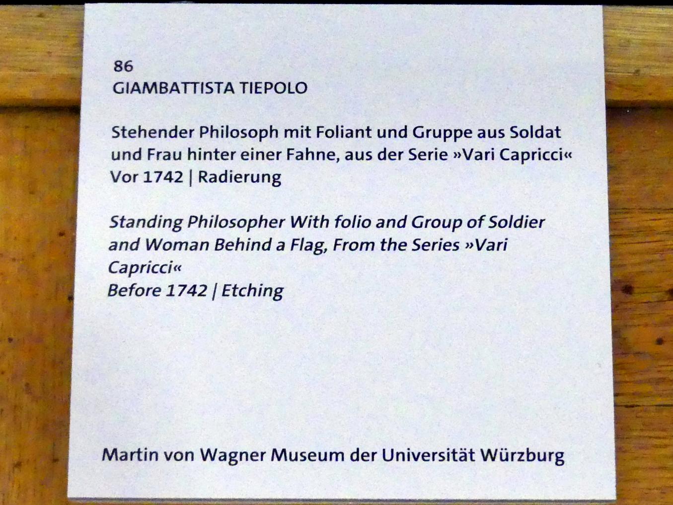Giovanni Battista Tiepolo (1715–1785), Stehender Philosoph mit Foliant und Gruppe aus Soldat und Frau hinter einer Fahne, Würzburg, Martin von Wagner Museum, Ausstellung "Tiepolo und seine Zeit in Würzburg" vom 31.10.2020-15.07.2021, Saal 1, vor 1742, Bild 3/3
