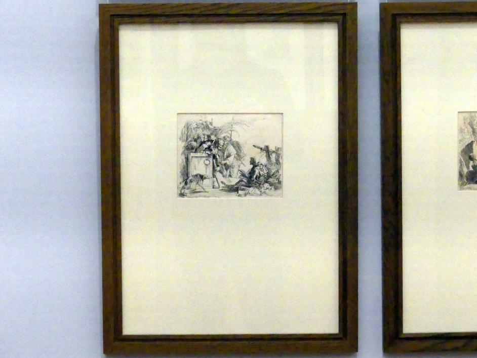 Giovanni Battista Tiepolo (1715–1785), Vorlesendes Gerippe und zuhörende Menschengruppe an einem Postament, Würzburg, Martin von Wagner Museum, Ausstellung "Tiepolo und seine Zeit in Würzburg" vom 31.10.2020-15.07.2021, Saal 1, vor 1742, Bild 2/3