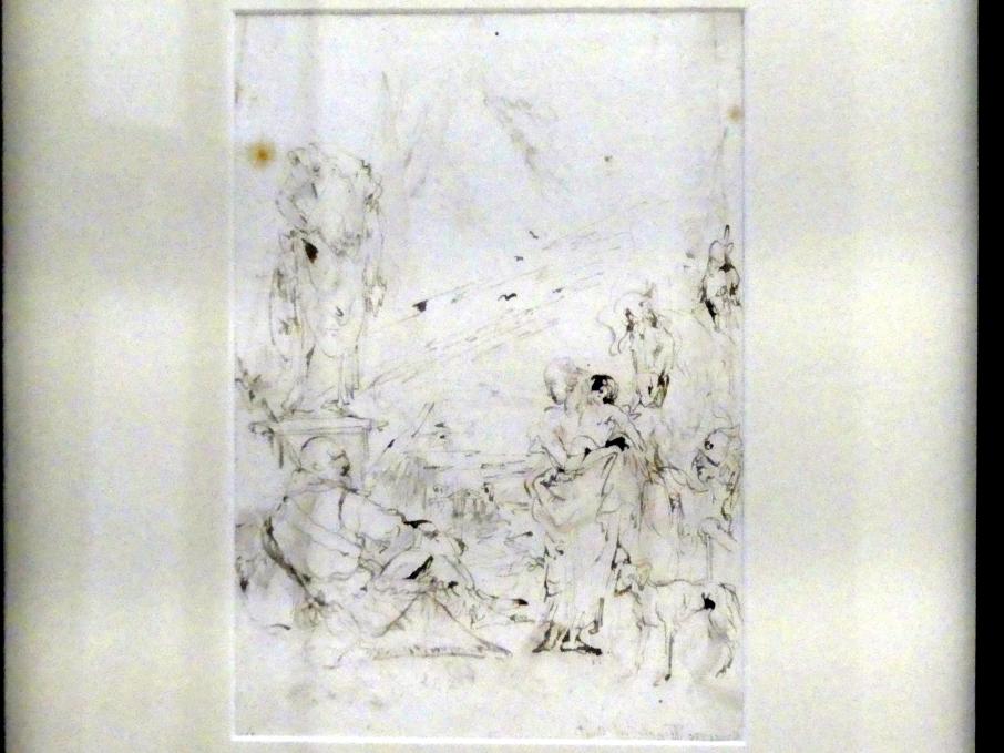 Lorenzo Baldissera Tiepolo (1752–1757), Liegender Soldat und stehende Frau mit Kind, Würzburg, Martin von Wagner Museum, Ausstellung "Tiepolo und seine Zeit in Würzburg" vom 31.10.2020-15.07.2021, Saal 1, Undatiert
