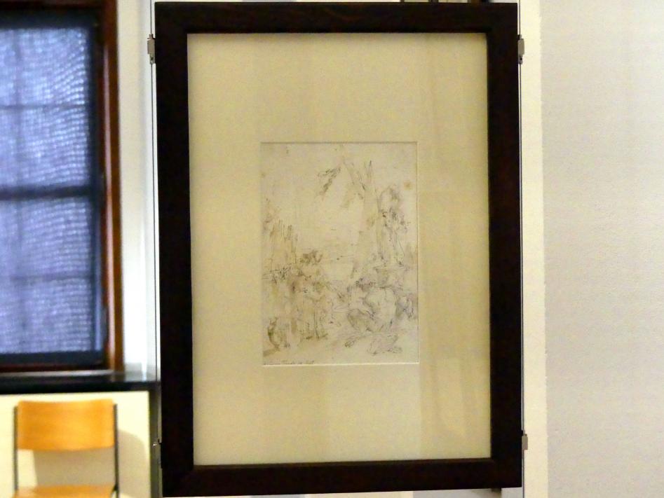 Lorenzo Baldissera Tiepolo (1752–1757), Capriccio mit Satyr, stehender Frau und Obelisk, Würzburg, Martin von Wagner Museum, Ausstellung "Tiepolo und seine Zeit in Würzburg" vom 31.10.2020-15.07.2021, Saal 1, Undatiert, Bild 2/3