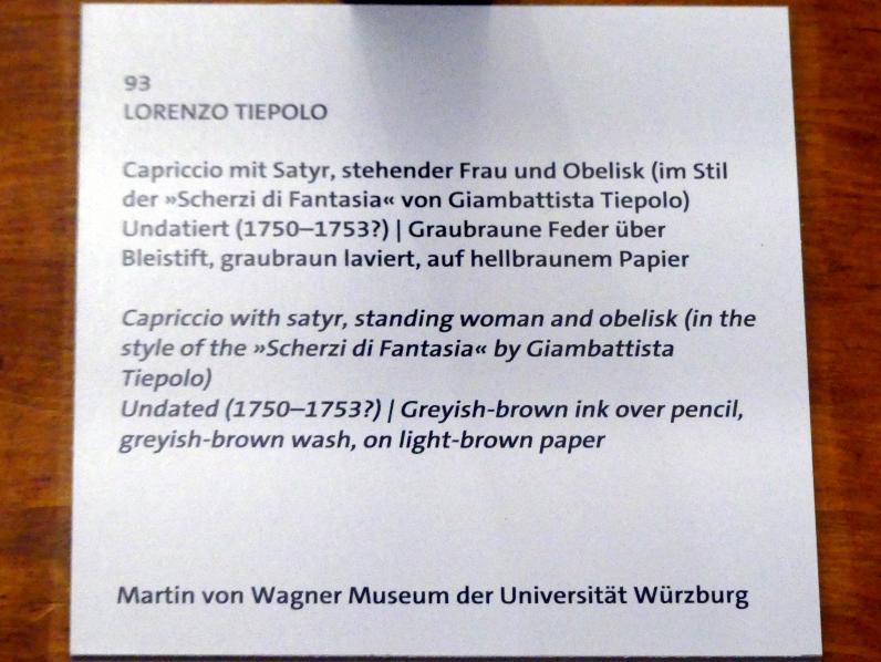Lorenzo Baldissera Tiepolo (1752–1757), Capriccio mit Satyr, stehender Frau und Obelisk, Würzburg, Martin von Wagner Museum, Ausstellung "Tiepolo und seine Zeit in Würzburg" vom 31.10.2020-15.07.2021, Saal 1, Undatiert, Bild 3/3