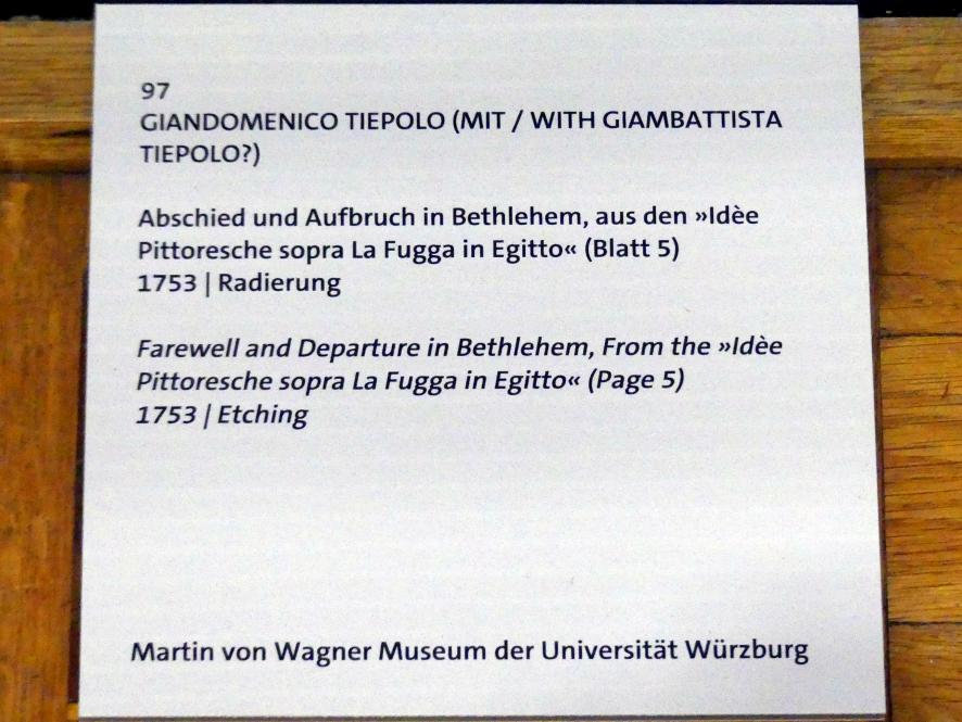 Giovanni Domenico Tiepolo (1743–1785), Abschied und Aufbruch in Bethlehem, Würzburg, Martin von Wagner Museum, Ausstellung "Tiepolo und seine Zeit in Würzburg" vom 31.10.2020-15.07.2021, Saal 1, 1753, Bild 3/3
