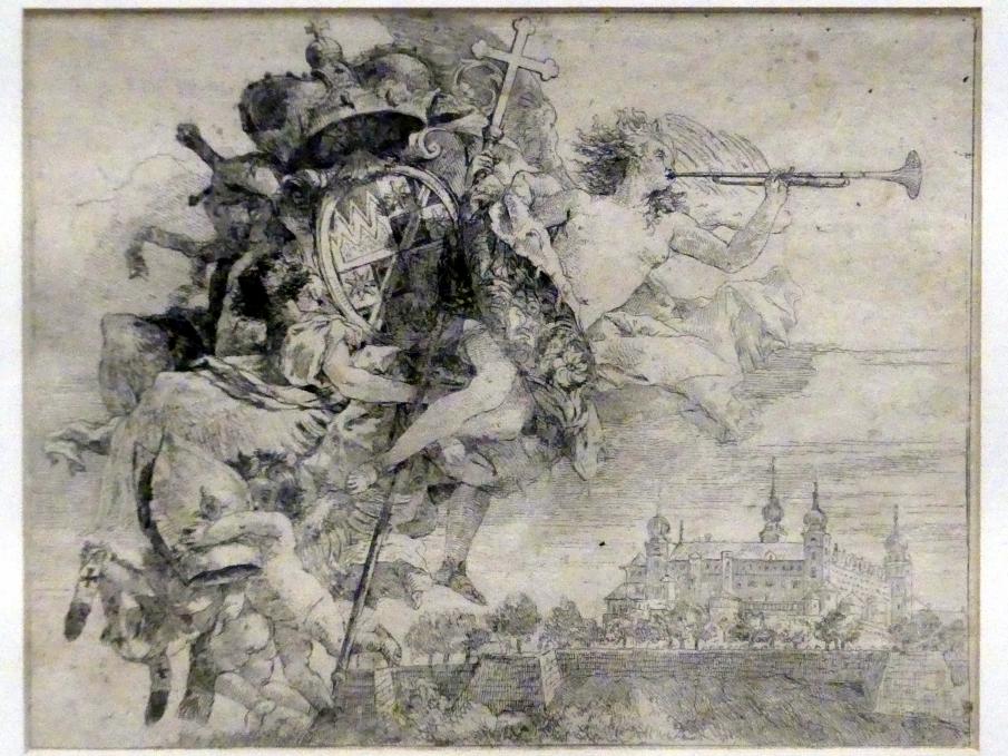 Giovanni Domenico Tiepolo (1743–1765): Fürstbischöfliches Wappen und Schloss Marienberg, 1753