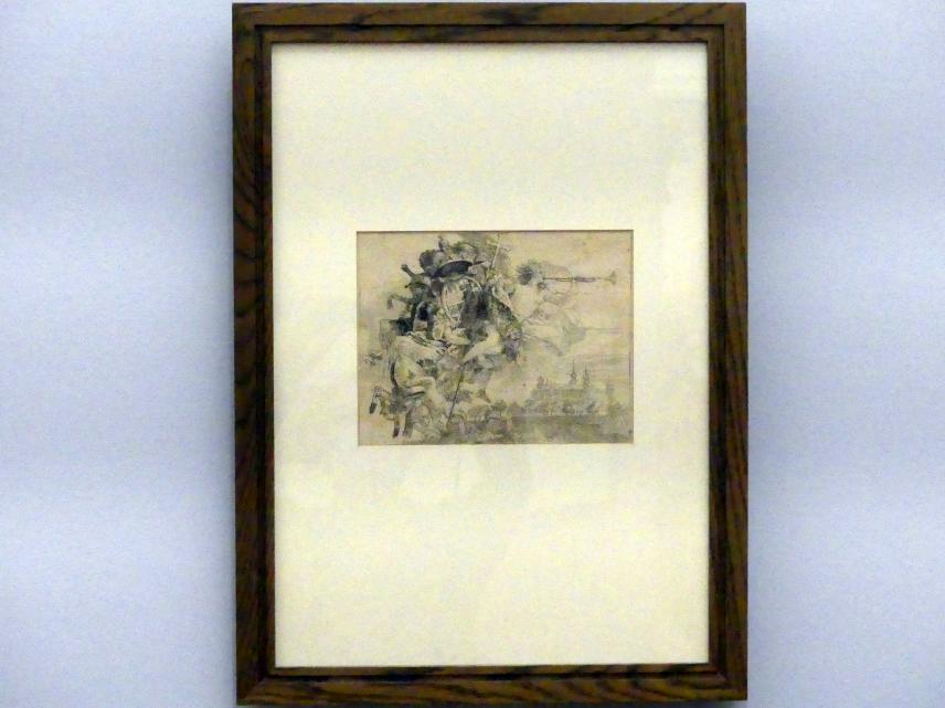 Giovanni Domenico Tiepolo (1743–1785), Fürstbischöfliches Wappen und Schloss Marienberg, Würzburg, Martin von Wagner Museum, Ausstellung "Tiepolo und seine Zeit in Würzburg" vom 31.10.2020-15.07.2021, Saal 1, 1753, Bild 2/3