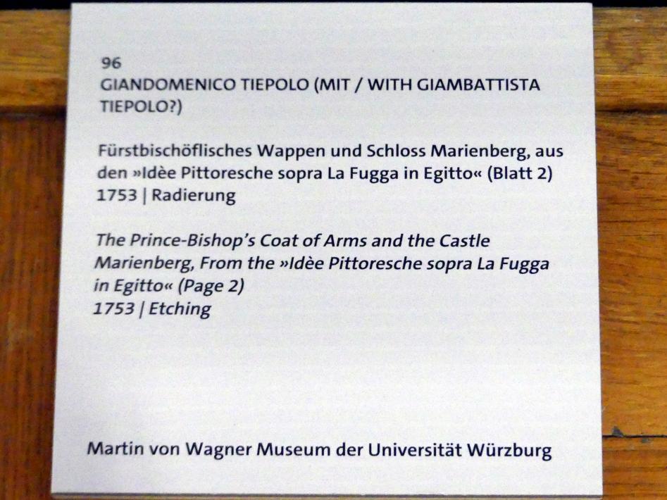 Giovanni Domenico Tiepolo (1743–1785), Fürstbischöfliches Wappen und Schloss Marienberg, Würzburg, Martin von Wagner Museum, Ausstellung "Tiepolo und seine Zeit in Würzburg" vom 31.10.2020-15.07.2021, Saal 1, 1753, Bild 3/3