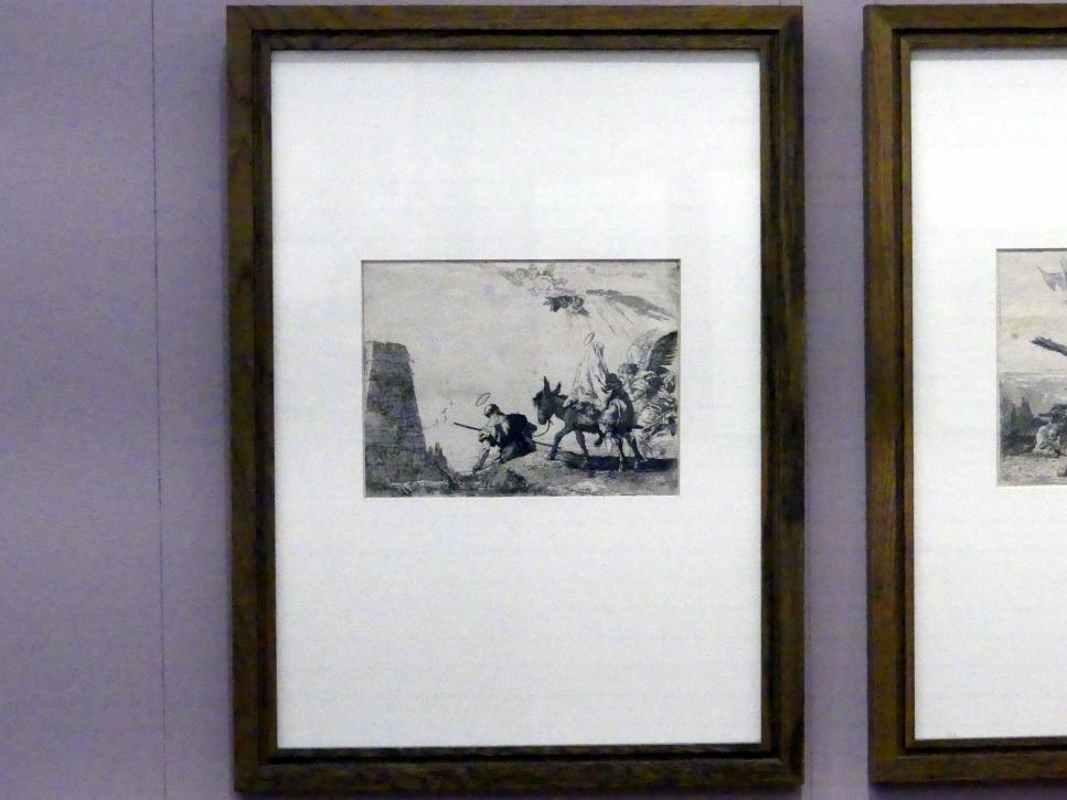 Giovanni Domenico Tiepolo (1743–1785), Die Heilige Familie überquert eine Anhöhe mit Pyramidenstumpf, Würzburg, Martin von Wagner Museum, Ausstellung "Tiepolo und seine Zeit in Würzburg" vom 31.10.2020-15.07.2021, Saal 1, 1753, Bild 2/3