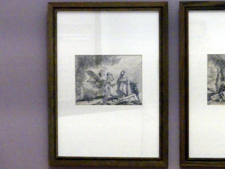Giovanni Domenico Tiepolo (1743–1785), Ein Engel schützt die Heilige Familie vor Verfolgern, Würzburg, Martin von Wagner Museum, Ausstellung "Tiepolo und seine Zeit in Würzburg" vom 31.10.2020-15.07.2021, Saal 1, 1753, Bild 2/3