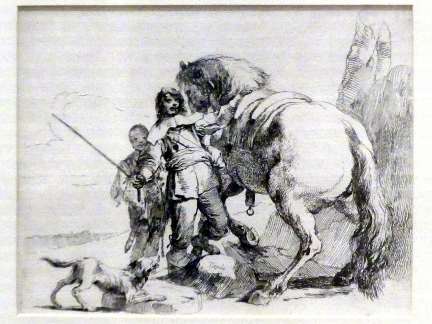 Giovanni Battista Tiepolo (1715–1785), Kavalier mit Page und Pferd, Würzburg, Martin von Wagner Museum, Ausstellung "Tiepolo und seine Zeit in Würzburg" vom 31.10.2020-15.07.2021, Saal 1, vor 1742