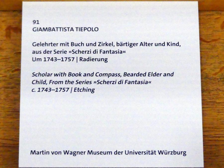 Giovanni Battista Tiepolo (1715–1785), Gelehrter mit Buch und Zirkel, bärtiger Alter und Kind, Würzburg, Martin von Wagner Museum, Ausstellung "Tiepolo und seine Zeit in Würzburg" vom 31.10.2020-15.07.2021, Saal 1, um 1743–1747, Bild 3/3
