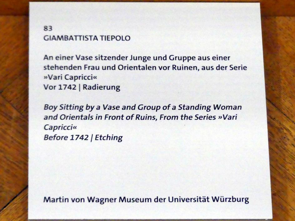 Giovanni Battista Tiepolo (1715–1785), An einer Vase sitzender Junge und Gruppe aus einer stehenden Frau und Orientalen vor Ruinen, Würzburg, Martin von Wagner Museum, Ausstellung "Tiepolo und seine Zeit in Würzburg" vom 31.10.2020-15.07.2021, Saal 1, vor 1742, Bild 3/3