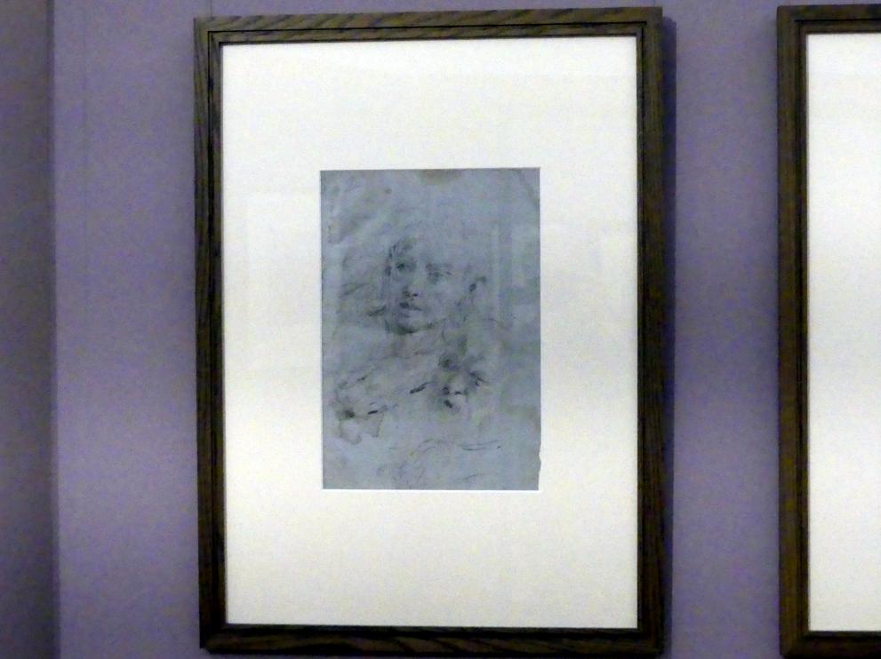 Giovanni Battista Tiepolo (1715–1785), Kopf des Heiligen Johannes des Evangelisten, Kopf eines bärtigen Apostels, zwei Studien seiner linken Hand, Würzburg, Martin von Wagner Museum, Ausstellung "Tiepolo und seine Zeit in Würzburg" vom 31.10.2020-15.07.2021, Saal 1, 1747–1748, Bild 2/3
