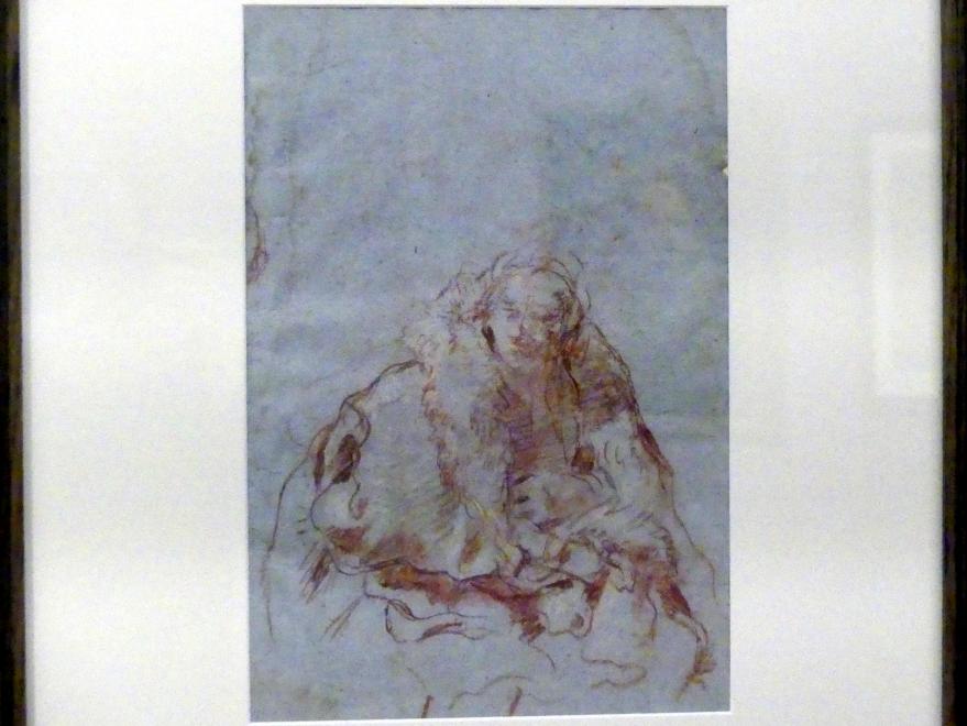 Giovanni Battista Tiepolo (1715–1785), Halbfigur in einem Umhang mit breitem Pelzkragen, Würzburg, Martin von Wagner Museum, Ausstellung "Tiepolo und seine Zeit in Würzburg" vom 31.10.2020-15.07.2021, Saal 1, um 1747–1753