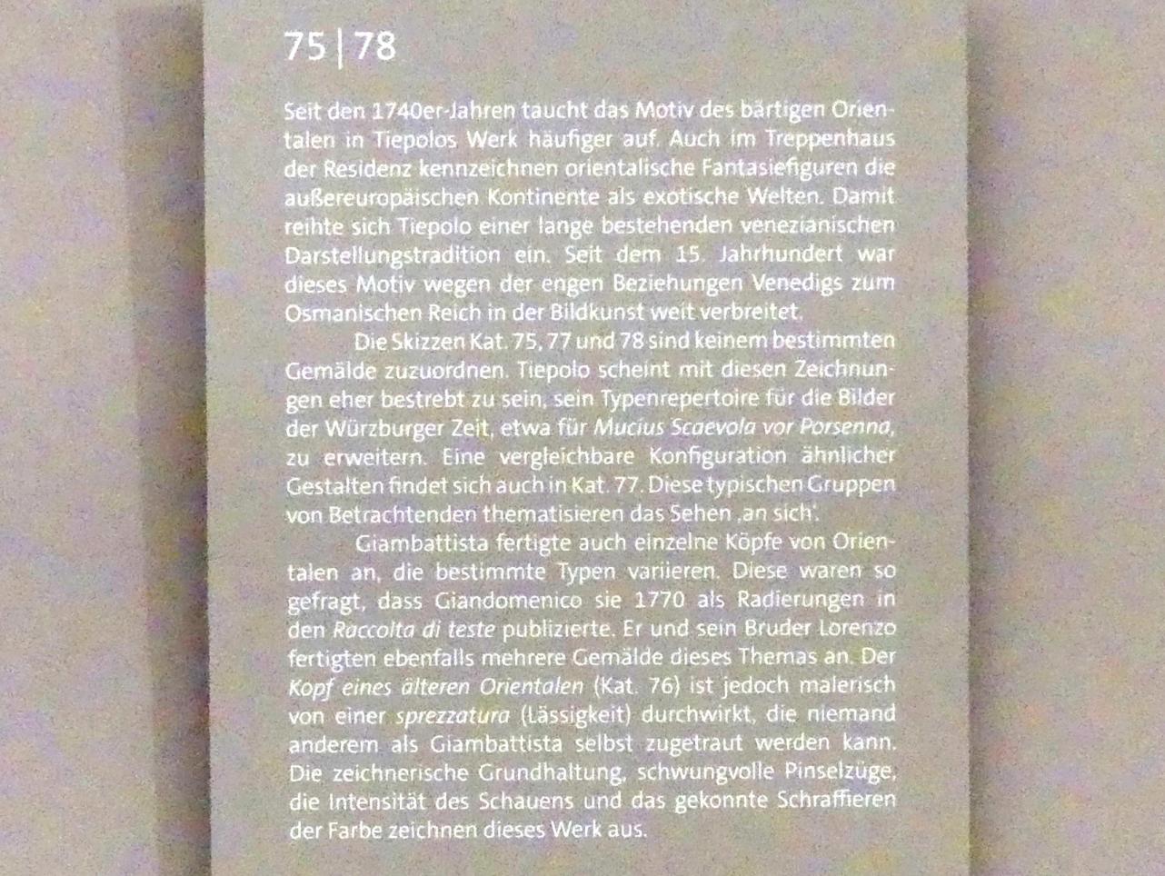 Giovanni Battista Tiepolo (1715–1785), Zwei stehende Orientalen, kriechender Mann, Frau von hinten, vier Orientalenköpfe, Würzburg, Martin von Wagner Museum, Ausstellung "Tiepolo und seine Zeit in Würzburg" vom 31.10.2020-15.07.2021, Saal 1, 1752–1753, Bild 4/4