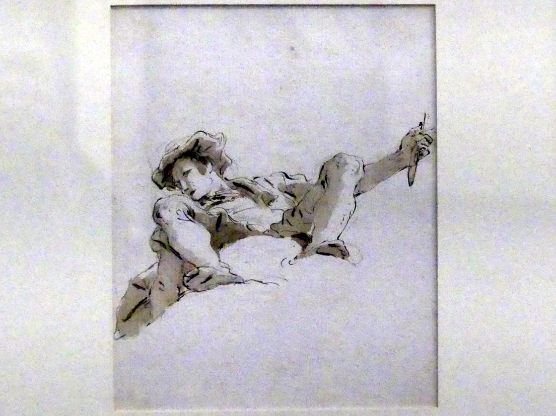 Giovanni Battista Tiepolo (1715–1785), Sitzender Junge in Untersicht, Würzburg, Martin von Wagner Museum, Ausstellung "Tiepolo und seine Zeit in Würzburg" vom 31.10.2020-15.07.2021, Saal 1, um 1750–1760