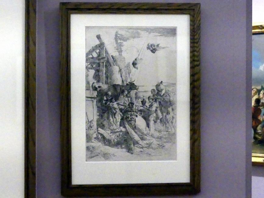 Giovanni Battista Tiepolo (1715–1785), Anbetung der Könige, Würzburg, Martin von Wagner Museum, Ausstellung "Tiepolo und seine Zeit in Würzburg" vom 31.10.2020-15.07.2021, Saal 1, um 1750–1753, Bild 2/4