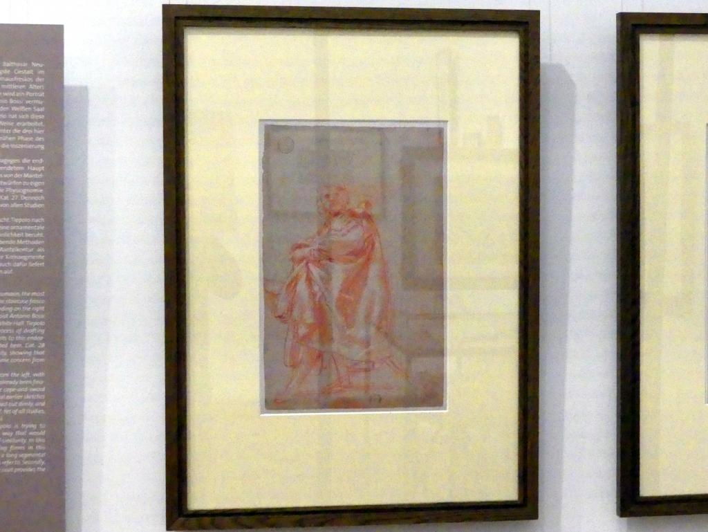 Giovanni Battista Tiepolo (1715–1785), Studie für die Figur von Antonio Bossi im Europafries (Faksimile), Würzburg, Martin von Wagner Museum, Ausstellung "Tiepolo und seine Zeit in Würzburg" vom 31.10.2020-15.07.2021, Saal 2, 1752–1753, Bild 2/4