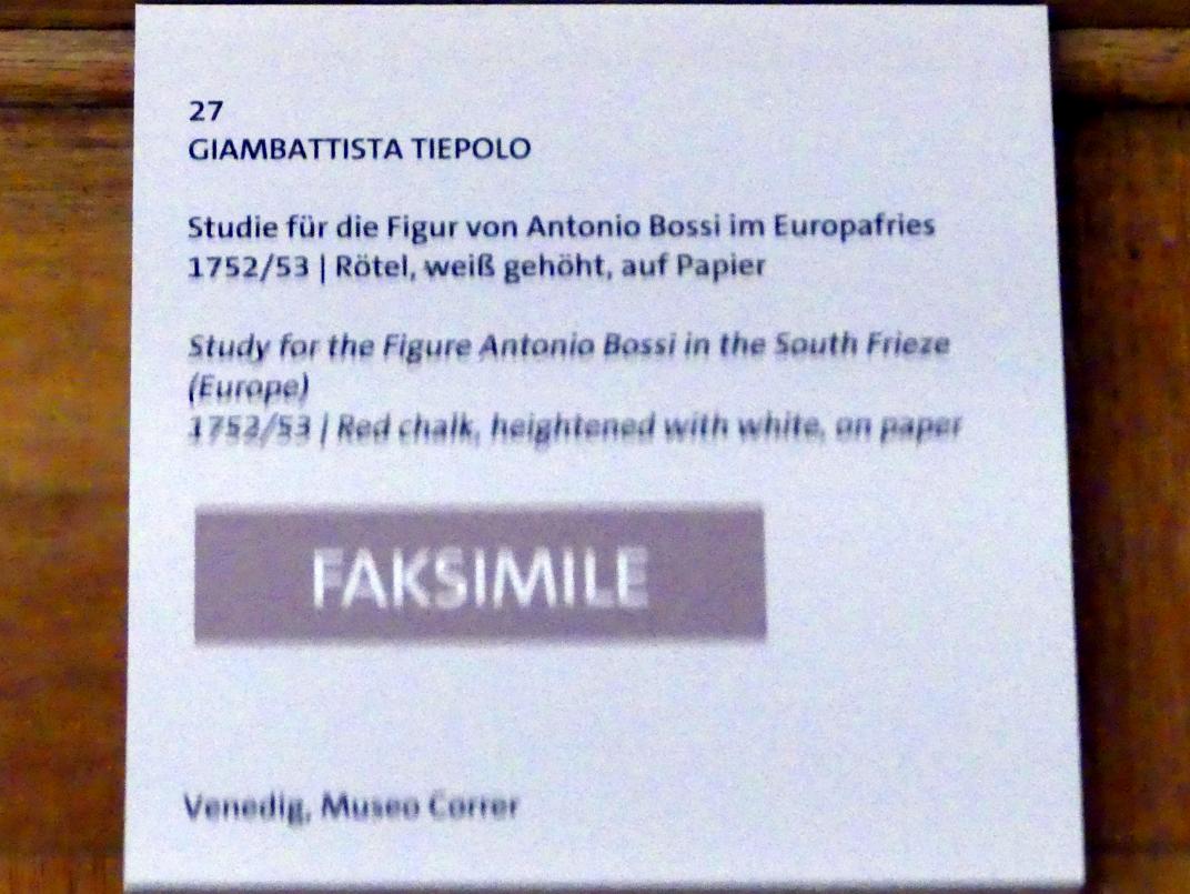 Giovanni Battista Tiepolo (1715–1785), Studie für die Figur von Antonio Bossi im Europafries (Faksimile), Würzburg, Martin von Wagner Museum, Ausstellung "Tiepolo und seine Zeit in Würzburg" vom 31.10.2020-15.07.2021, Saal 2, 1752–1753, Bild 3/3