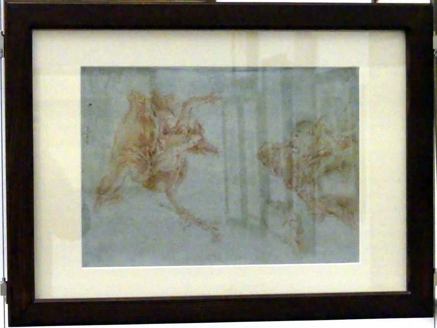 Giovanni Domenico Tiepolo (1743–1785), Personifikation der Malerei im Europafries und Merkur darüber, Würzburg, Martin von Wagner Museum, Ausstellung "Tiepolo und seine Zeit in Würzburg" vom 31.10.2020-15.07.2021, Saal 2, 1752, Bild 2/3