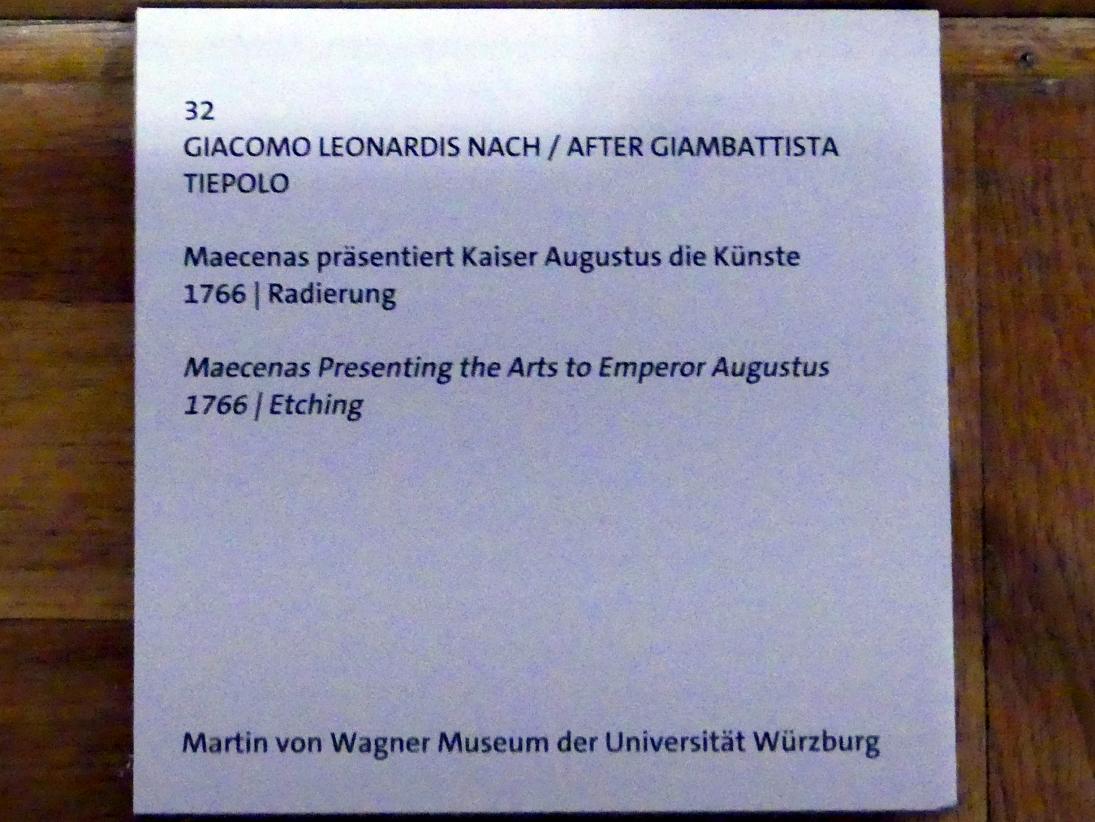 Giacomo Leonardis (1766), Maecenas präsentiert Kaiser Augustus die Künste, Würzburg, Martin von Wagner Museum, Ausstellung "Tiepolo und seine Zeit in Würzburg" vom 31.10.2020-15.07.2021, Saal 2, 1766, Bild 3/3