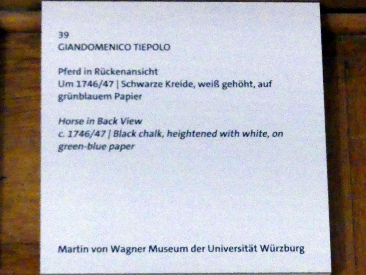 Giovanni Domenico Tiepolo (1743–1785), Pferd in Rückenansicht, Würzburg, Martin von Wagner Museum, Ausstellung "Tiepolo und seine Zeit in Würzburg" vom 31.10.2020-15.07.2021, Saal 2, um 1746–1747, Bild 3/3