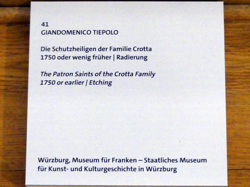 Giovanni Domenico Tiepolo (1743–1785), Die Schutzheiligen der Familie Crotta, Würzburg, Martin von Wagner Museum, Ausstellung "Tiepolo und seine Zeit in Würzburg" vom 31.10.2020-15.07.2021, Saal 2, um 1750, Bild 2/3