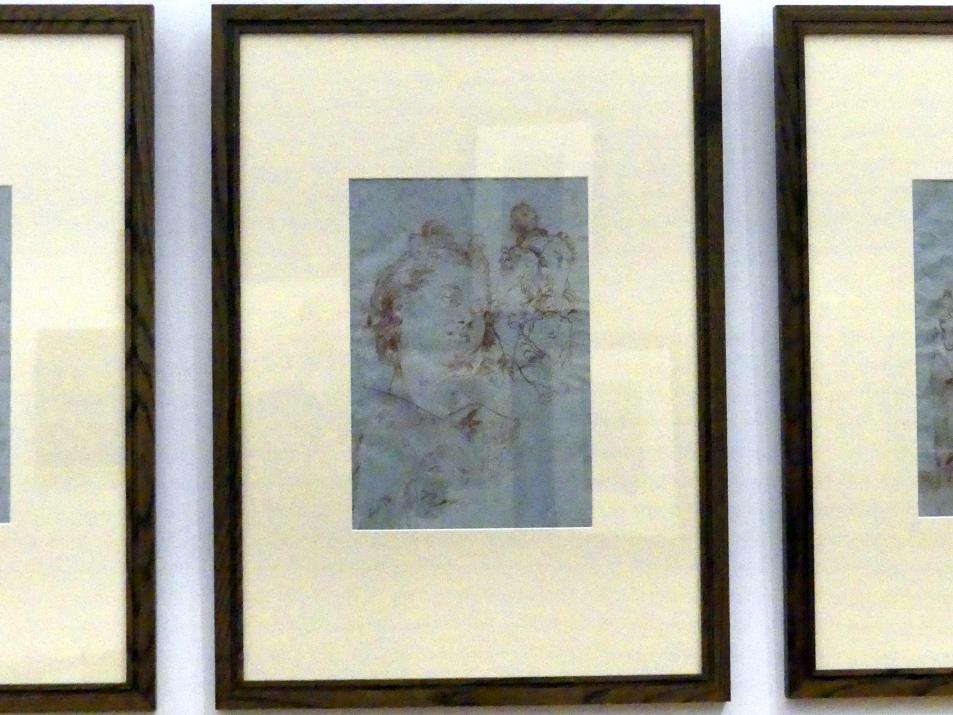 Giovanni Domenico Tiepolo (1743&ndash;1785), Kopf einer jungen Frau mit Draperie und Minerva-Statuette, kniender Page in Rückenansicht, Würzburg, Martin von Wagner Museum, Ausstellung "Tiepolo und seine Zeit in Würzburg" vom 31.10.2020-15.07.2021, Saal 2, 1750&ndash;1753, Bild 2/3