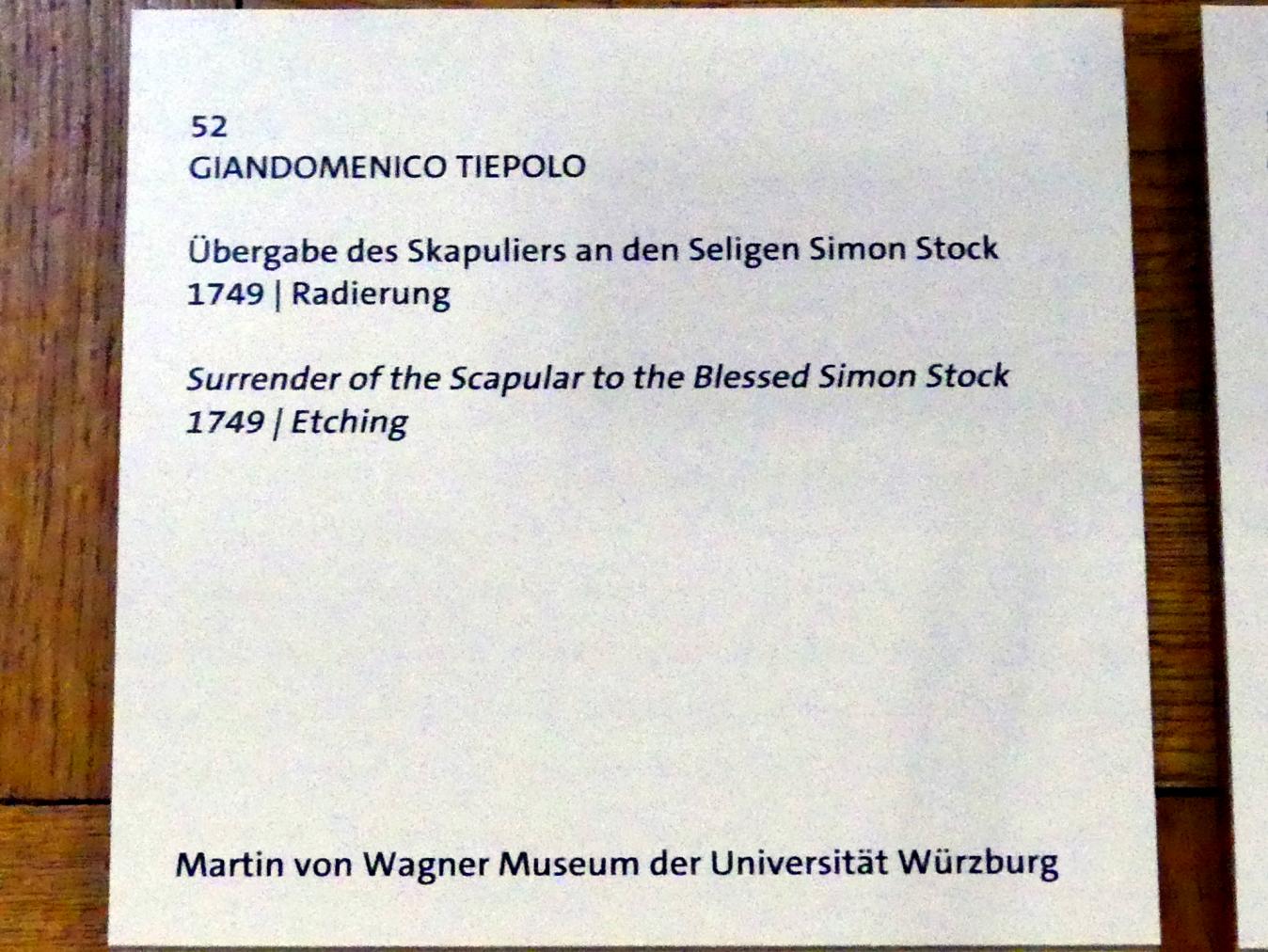 Giovanni Domenico Tiepolo (1743–1785), Übergabe des Skapuliers an den Seligen Simon Stock, Würzburg, Martin von Wagner Museum, Ausstellung "Tiepolo und seine Zeit in Würzburg" vom 31.10.2020-15.07.2021, Saal 2, 1749, Bild 2/3