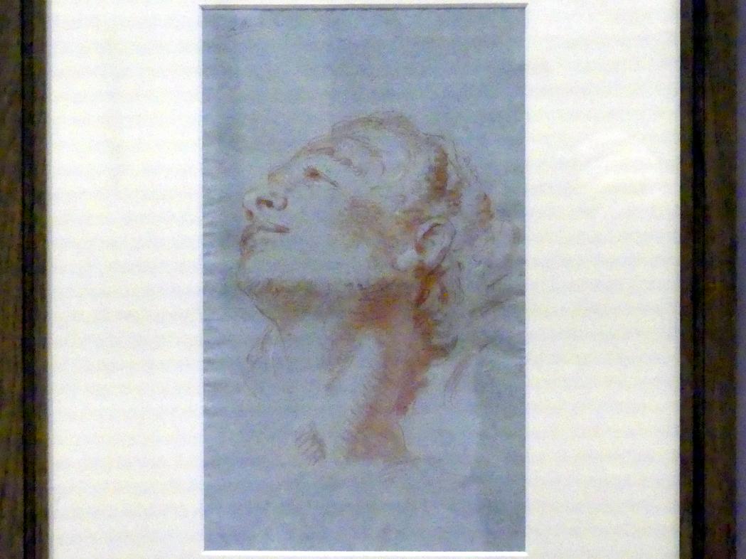 Georg Anton Urlaub (1735–1758), Kopf eines nach links aufblickenden Mannes, Würzburg, Martin von Wagner Museum, Ausstellung "Tiepolo und seine Zeit in Würzburg" vom 31.10.2020-15.07.2021, Saal 2, um 1751–1753