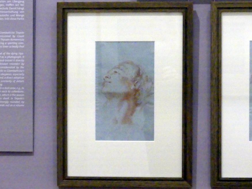 Georg Anton Urlaub (1735–1758), Kopf eines nach links aufblickenden Mannes, Würzburg, Martin von Wagner Museum, Ausstellung "Tiepolo und seine Zeit in Würzburg" vom 31.10.2020-15.07.2021, Saal 2, um 1751–1753, Bild 2/3