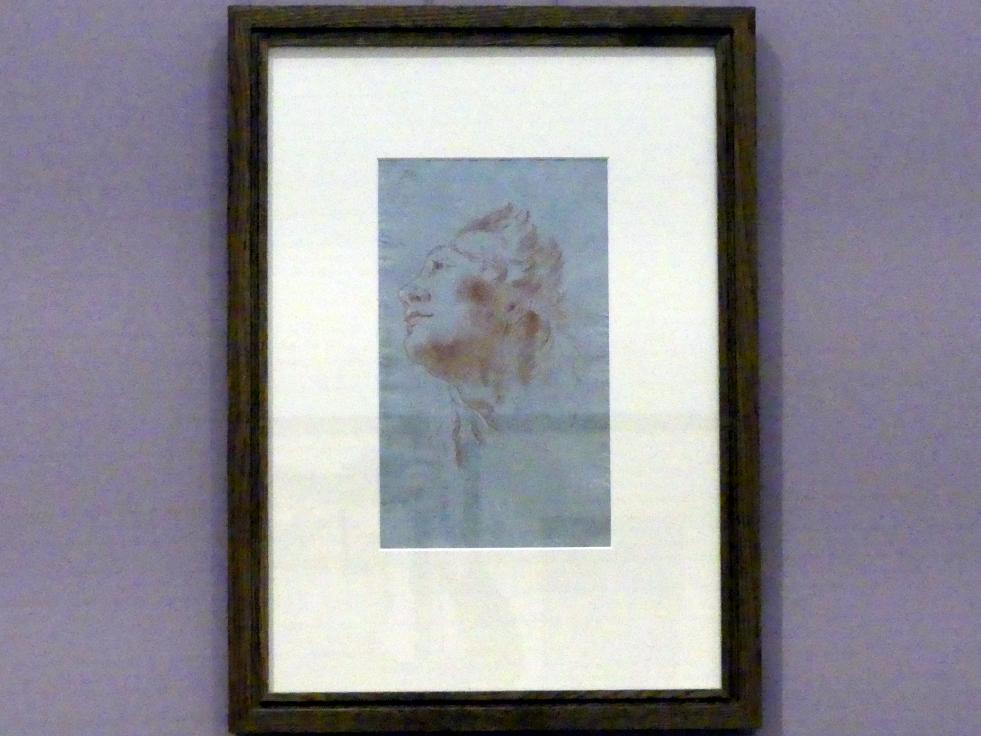 Georg Anton Urlaub (1735–1758), Kopf eines jungen Mannes nach links, dem Betrachter zugewandt, Würzburg, Martin von Wagner Museum, Ausstellung "Tiepolo und seine Zeit in Würzburg" vom 31.10.2020-15.07.2021, Saal 2, 1752, Bild 2/3