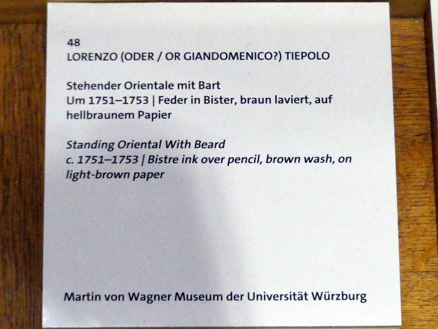 Lorenzo Baldissera Tiepolo (1752–1757), Stehender Orientale mit Bart, Würzburg, Martin von Wagner Museum, Ausstellung "Tiepolo und seine Zeit in Würzburg" vom 31.10.2020-15.07.2021, Saal 2, um 1751–1753, Bild 3/3