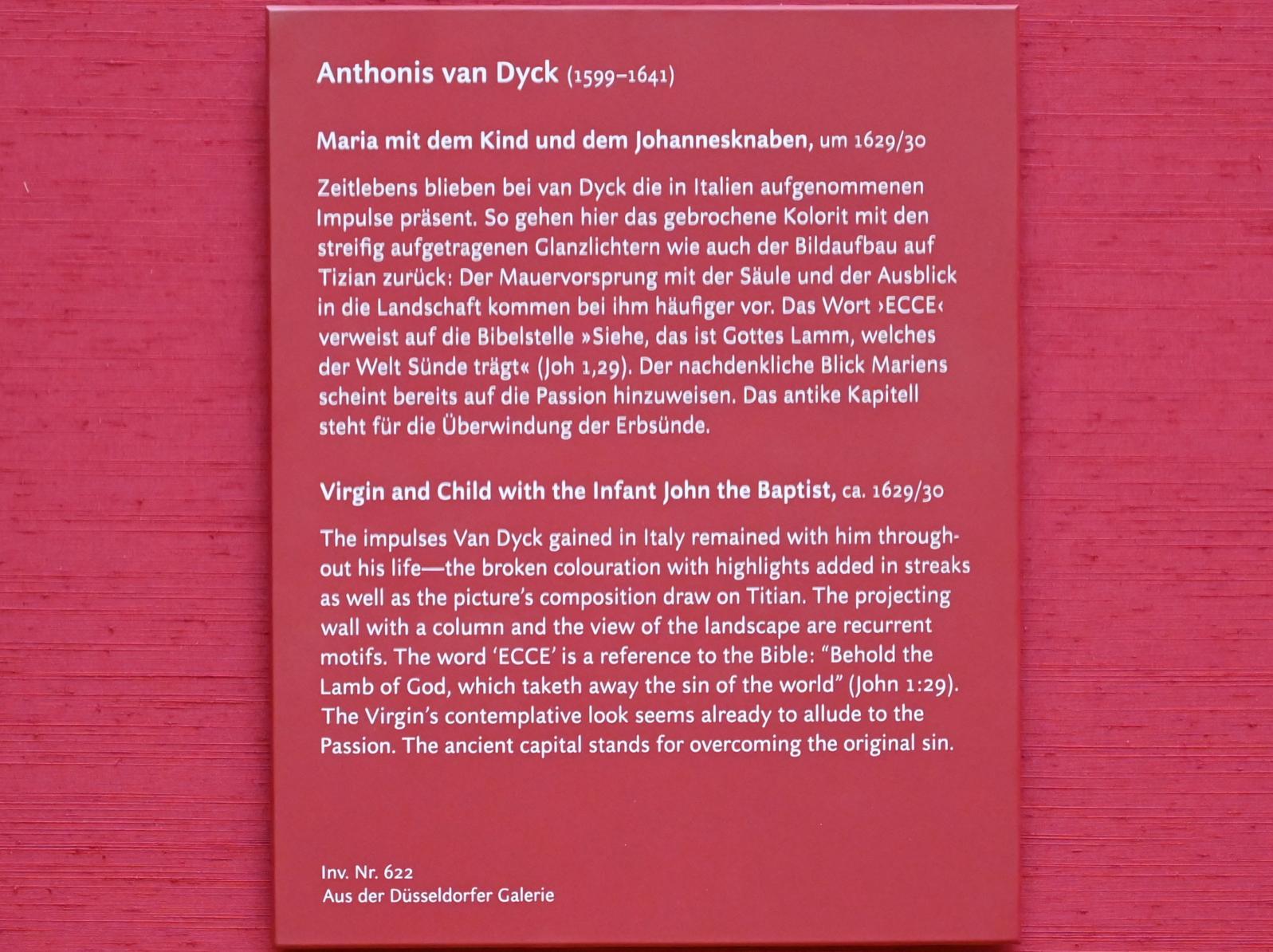 Anthonis (Anton) van Dyck (1614–1641), Maria mit dem Kind und dem Johannesknaben, München, Alte Pinakothek, Obergeschoss Saal VI, um 1629–1630, Bild 2/2