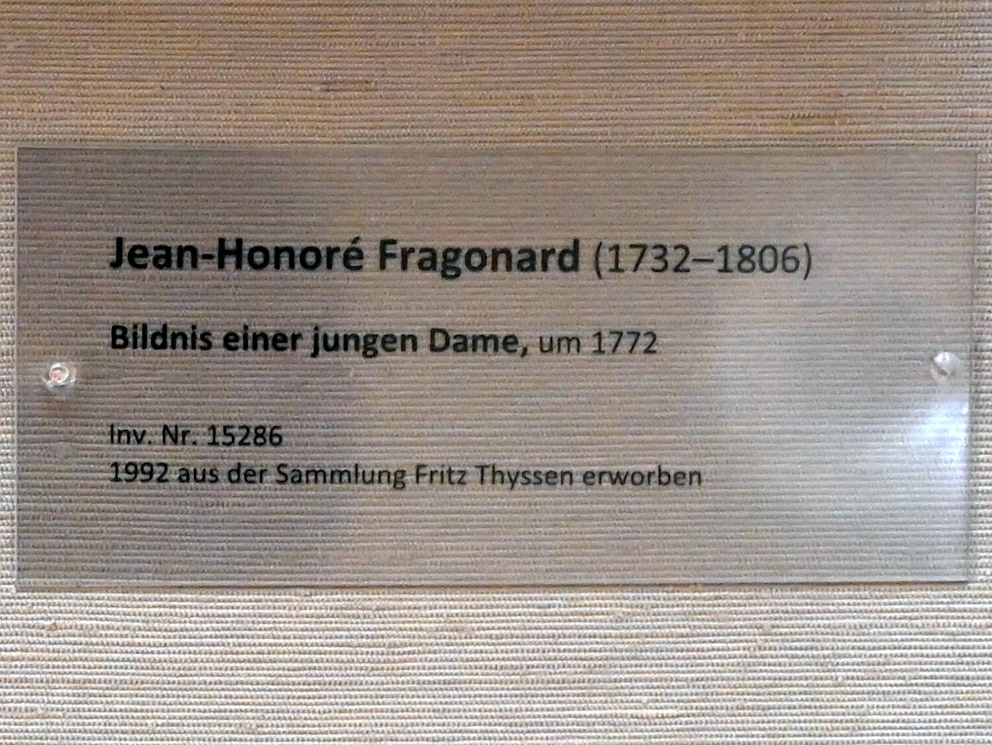 Jean-Honoré Fragonard (1751–1784), Bildnis einer jungen Dame, München, Alte Pinakothek, Obergeschoss Saal XIIa, um 1772, Bild 3/3