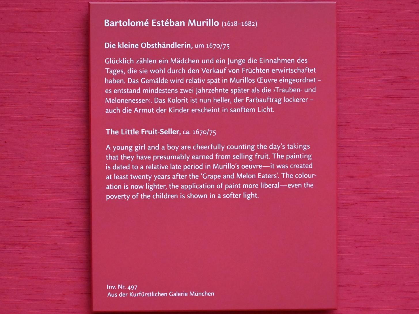 Bartolomé Esteban Murillo (1645–1678), Die kleine Obsthändlerin, München, Alte Pinakothek, Obergeschoss Saal XIII, um 1670–1675, Bild 2/3