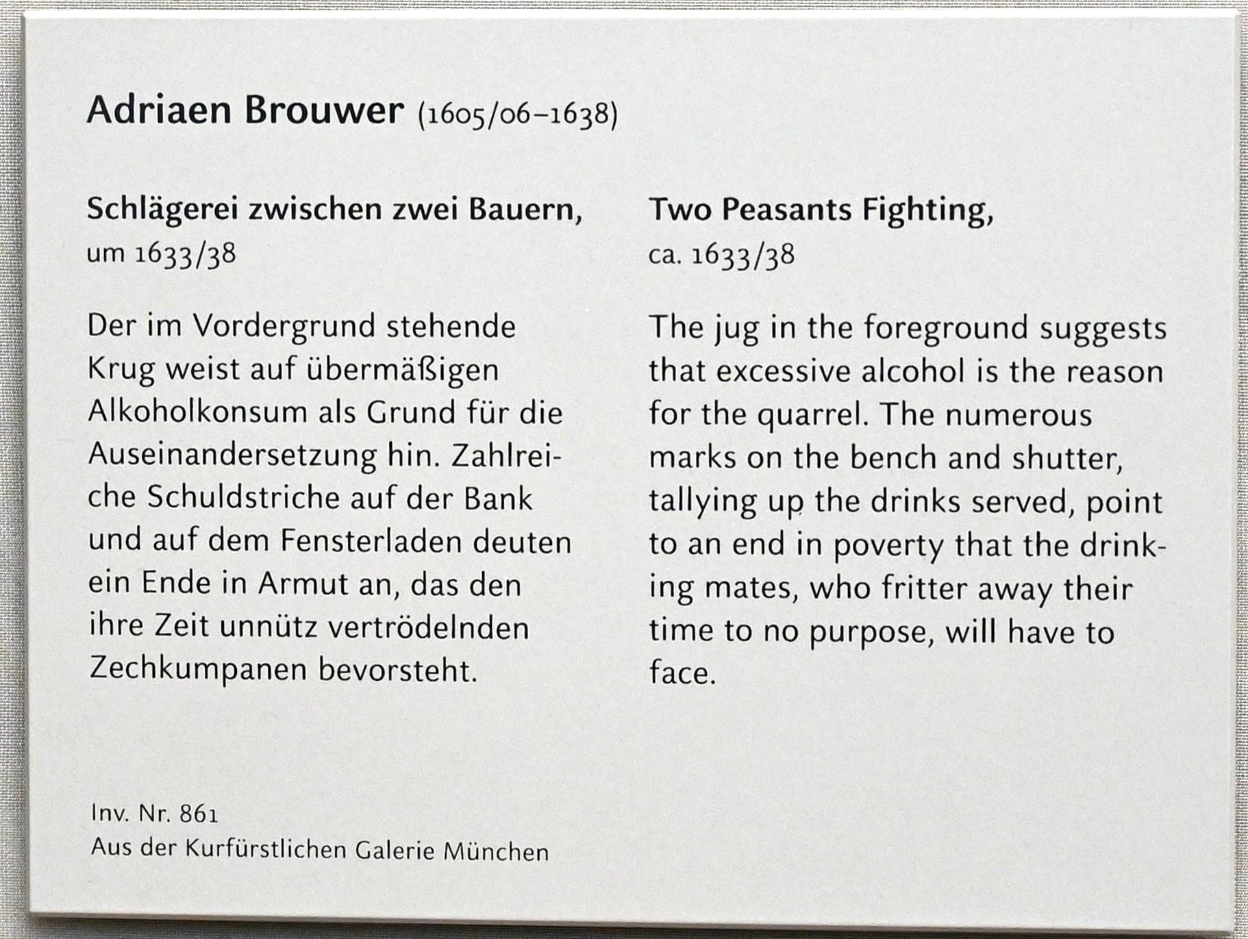 Adriaen Brouwer (1631–1637), Schlägerei zwischen zwei Bauern, München, Alte Pinakothek, Obergeschoss Kabinett 11, um 1633–1638, Bild 2/2