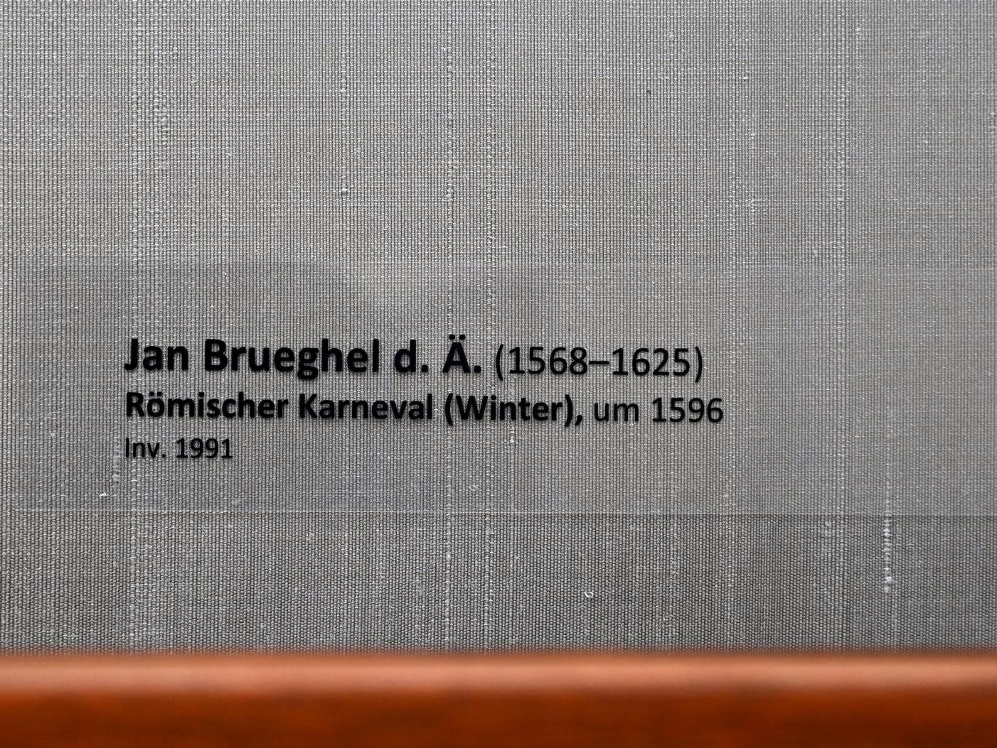 Jan Brueghel der Ältere (Samtbrueghel, Blumenbrueghel) (1593–1621), Römischer Karneval (Winter), München, Alte Pinakothek, Obergeschoss Kabinett 9, um 1596, Bild 2/2