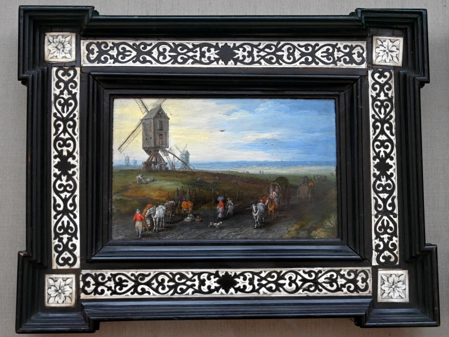 Jan Brueghel der Ältere (Samtbrueghel, Blumenbrueghel) (1593–1621), Windmühlen auf weiter Ebene, München, Alte Pinakothek, Obergeschoss Kabinett 8, 1611, Bild 1/2
