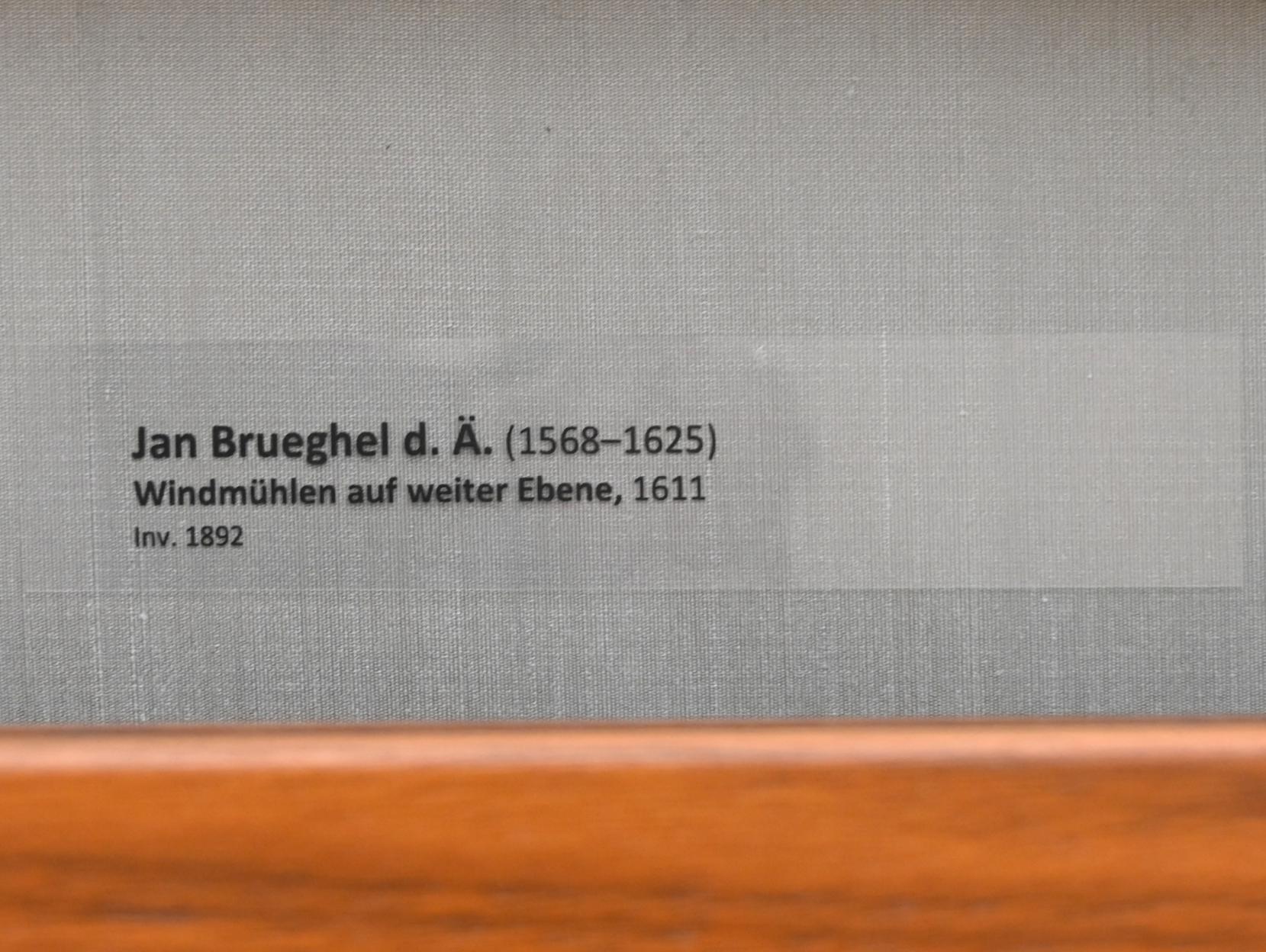 Jan Brueghel der Ältere (Samtbrueghel, Blumenbrueghel) (1593–1621), Windmühlen auf weiter Ebene, München, Alte Pinakothek, Obergeschoss Kabinett 8, 1611, Bild 2/2