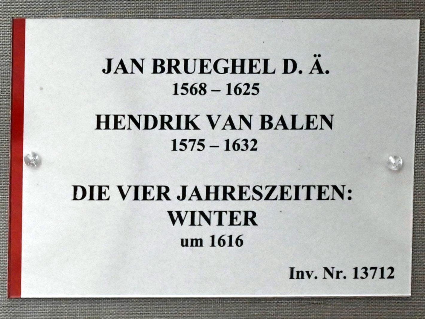 Jan Brueghel der Ältere (Samtbrueghel, Blumenbrueghel) (1593–1621), Die vier Jahreszeiten: Winter, München, Alte Pinakothek, Obergeschoss Kabinett 7, um 1616, Bild 2/2