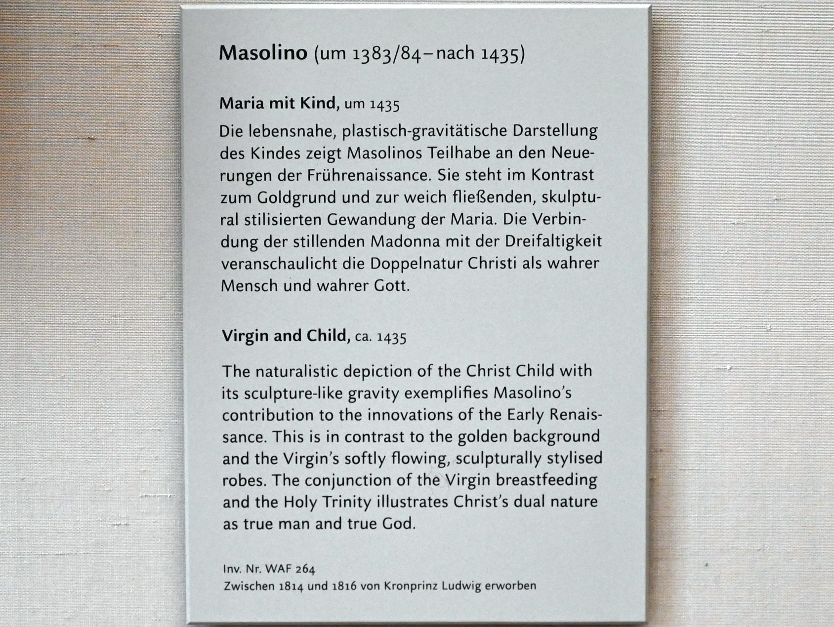 Masolino da Panicale (1428–1435), Maria mit Kind, München, Alte Pinakothek, Obergeschoss Kabinett 3, um 1435, Bild 2/2