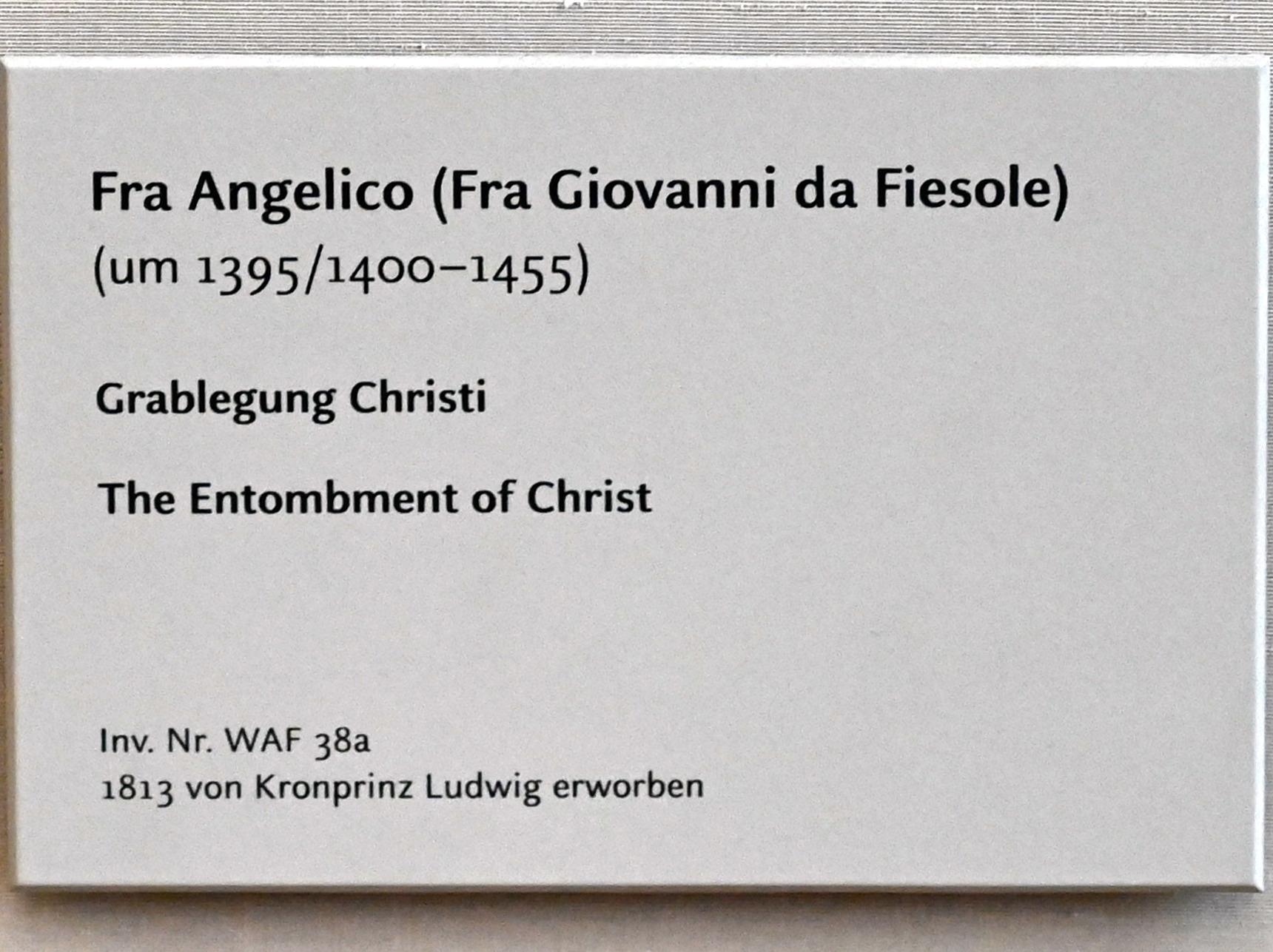 Fra Angelico (Guido di Pietro) (1421–1447), Grablegung Christi, Florenz, Kirche San Marco, jetzt München, Alte Pinakothek, Obergeschoss Kabinett 1, um 1438–1440, Bild 2/3