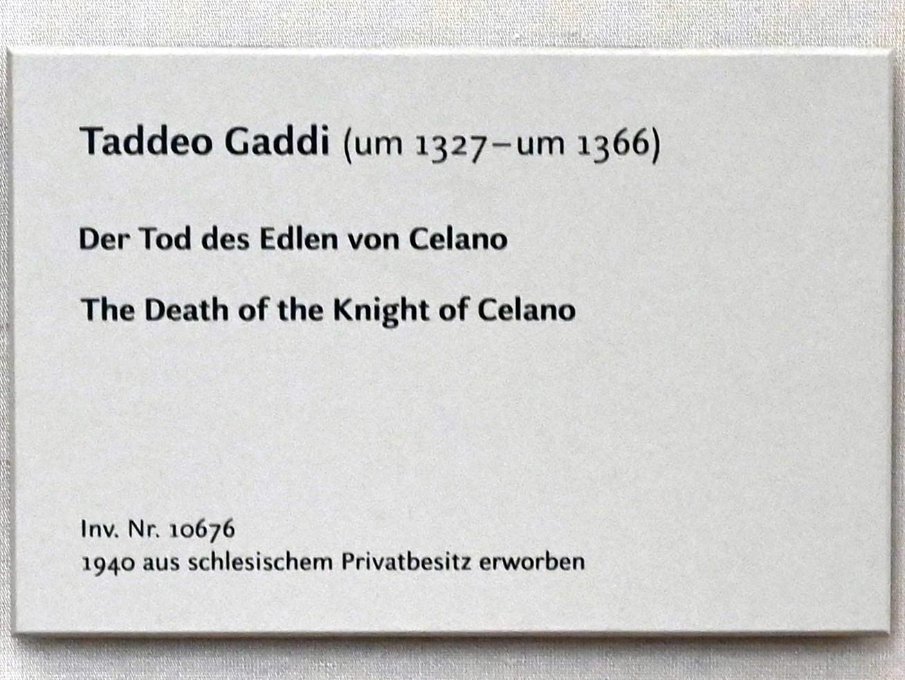 Taddeo Gaddi (1334–1345), Der Tod des Edlen von Celano, Florenz, Franziskanerkirche Santa Croce, jetzt München, Alte Pinakothek, Obergeschoss Kabinett 1, um 1335–1340, Bild 2/3
