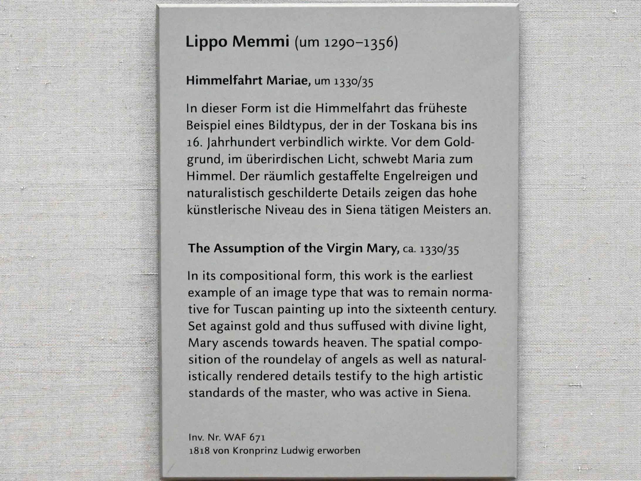Lippo Memmi (1330–1350), Himmelfahrt Mariae, München, Alte Pinakothek, Obergeschoss Kabinett 1, um 1330–1335, Bild 2/2