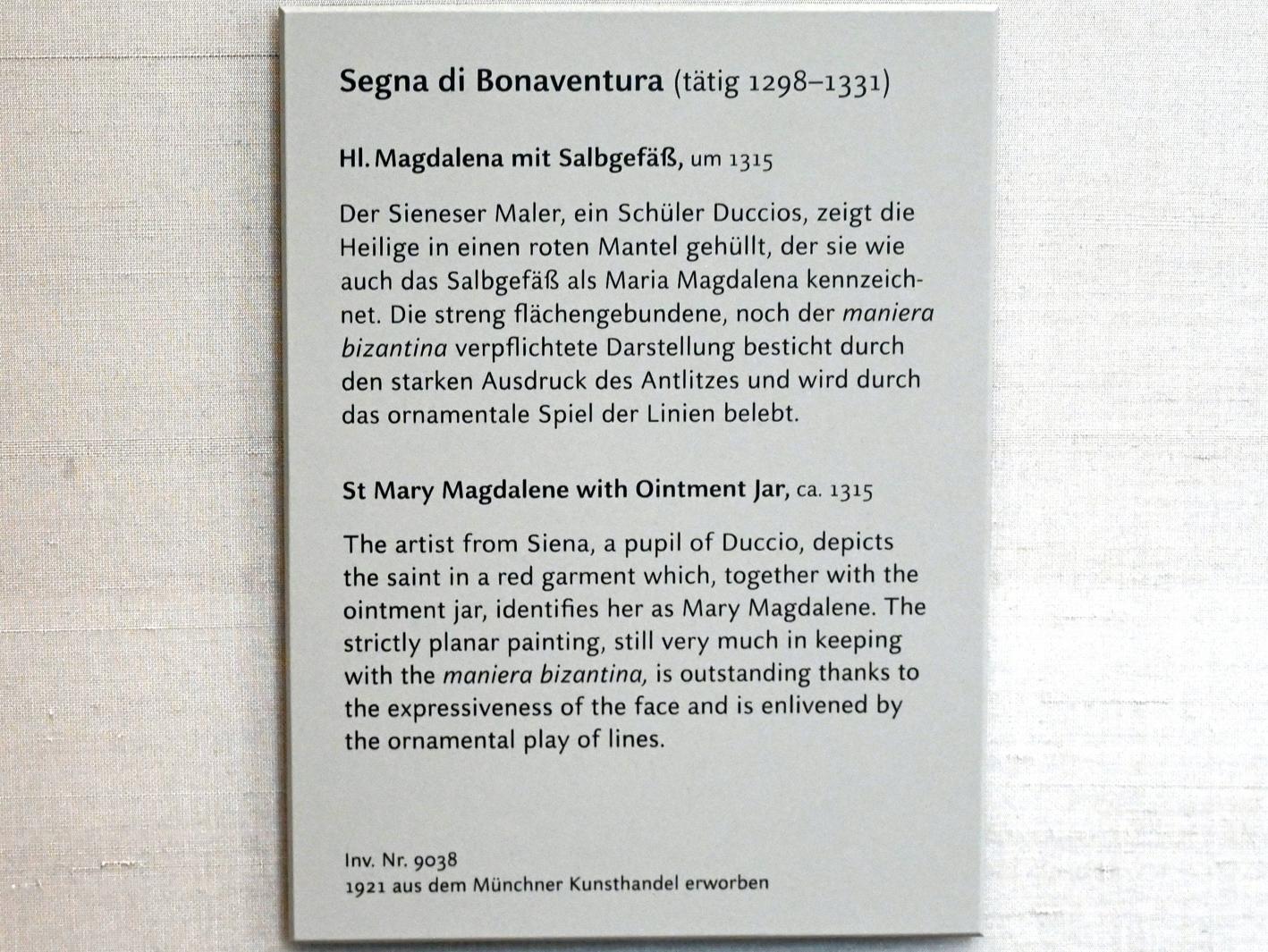 Segna di Bonaventura (1312–1315), Hl. Magdalena mit Salbgefäß, München, Alte Pinakothek, Obergeschoss Kabinett 1, um 1315, Bild 2/2