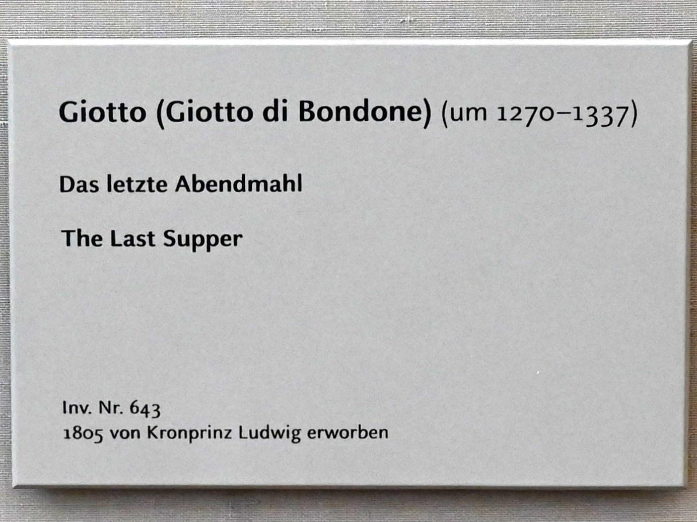 Giotto di Bondone (Giotto) (1298–1330), Das letzte Abendmahl, München, Alte Pinakothek, Obergeschoss Kabinett 1, um 1303–1313, Bild 2/3