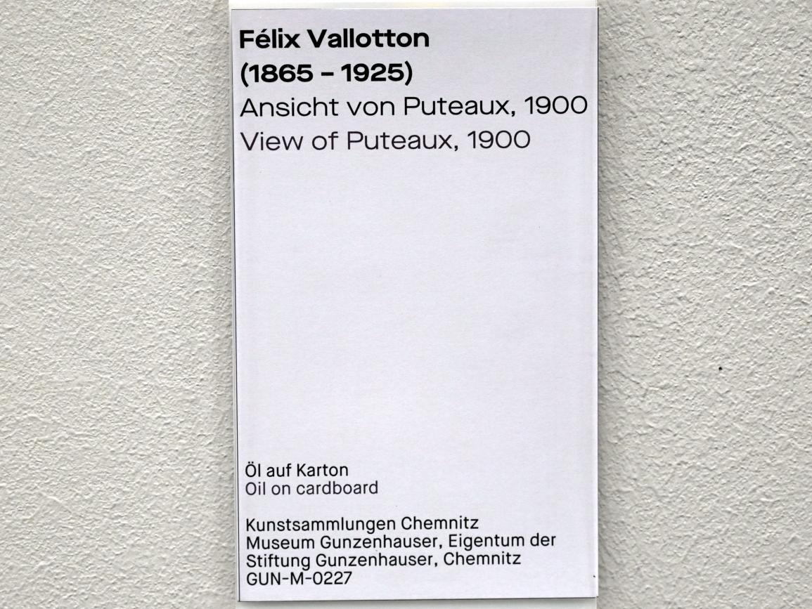Félix Vallotton (1895–1921), Ansicht von Puteaux, Chemnitz, Museum Gunzenhauser, Saal 3.2 - Vorbild Frankreich, 1900, Bild 2/2